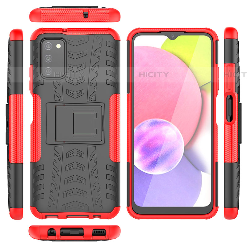 Silikon Hülle Handyhülle und Kunststoff Schutzhülle Hartschalen Tasche mit Ständer JX5 für Samsung Galaxy A03s Rot