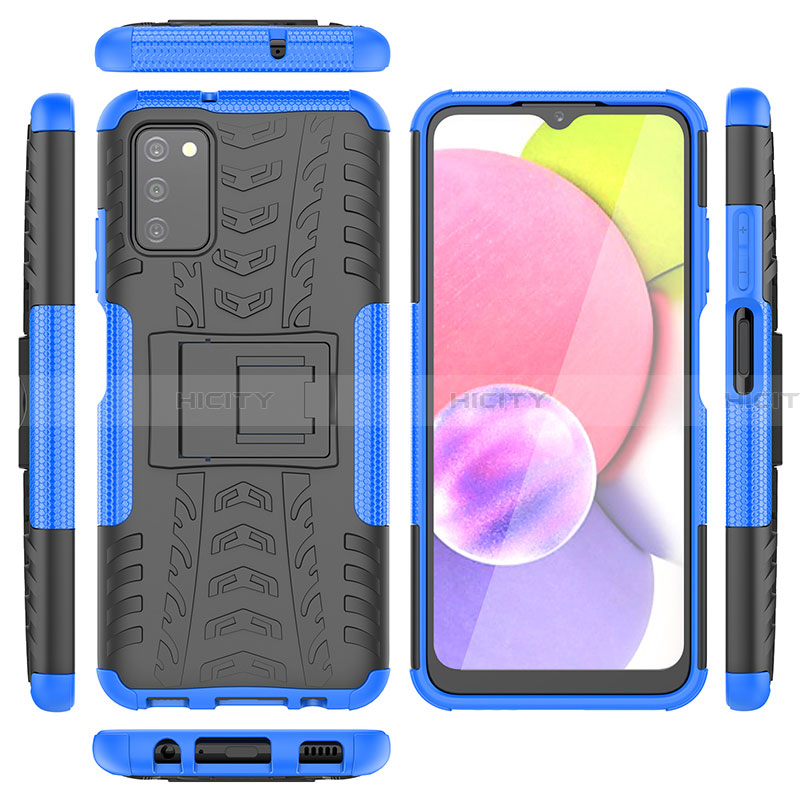 Silikon Hülle Handyhülle und Kunststoff Schutzhülle Hartschalen Tasche mit Ständer JX5 für Samsung Galaxy F02S SM-E025F Blau