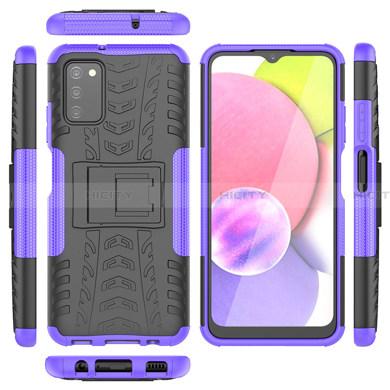 Silikon Hülle Handyhülle und Kunststoff Schutzhülle Hartschalen Tasche mit Ständer JX5 für Samsung Galaxy F02S SM-E025F Violett