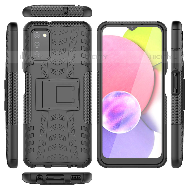 Silikon Hülle Handyhülle und Kunststoff Schutzhülle Hartschalen Tasche mit Ständer JX5 für Samsung Galaxy M02s Schwarz Plus