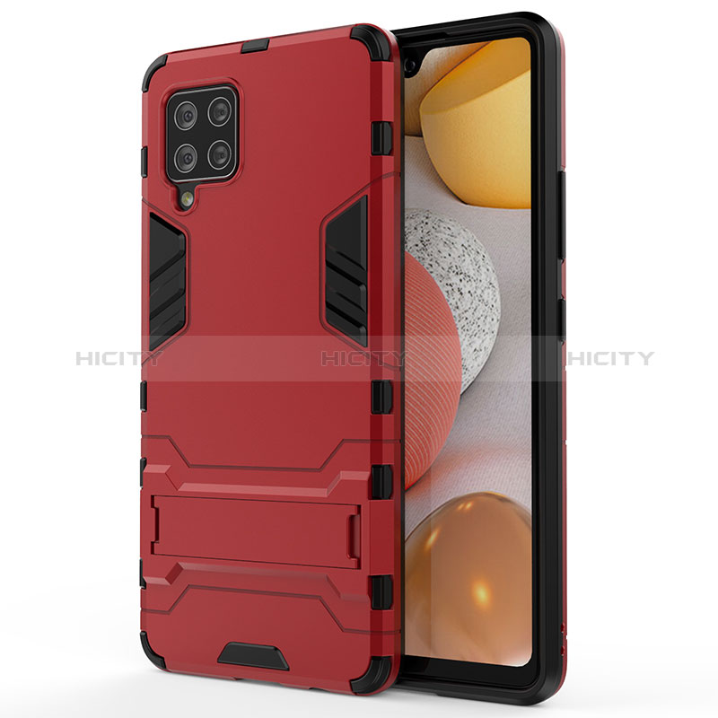 Silikon Hülle Handyhülle und Kunststoff Schutzhülle Hartschalen Tasche mit Ständer KC1 für Samsung Galaxy A42 5G Rot Plus