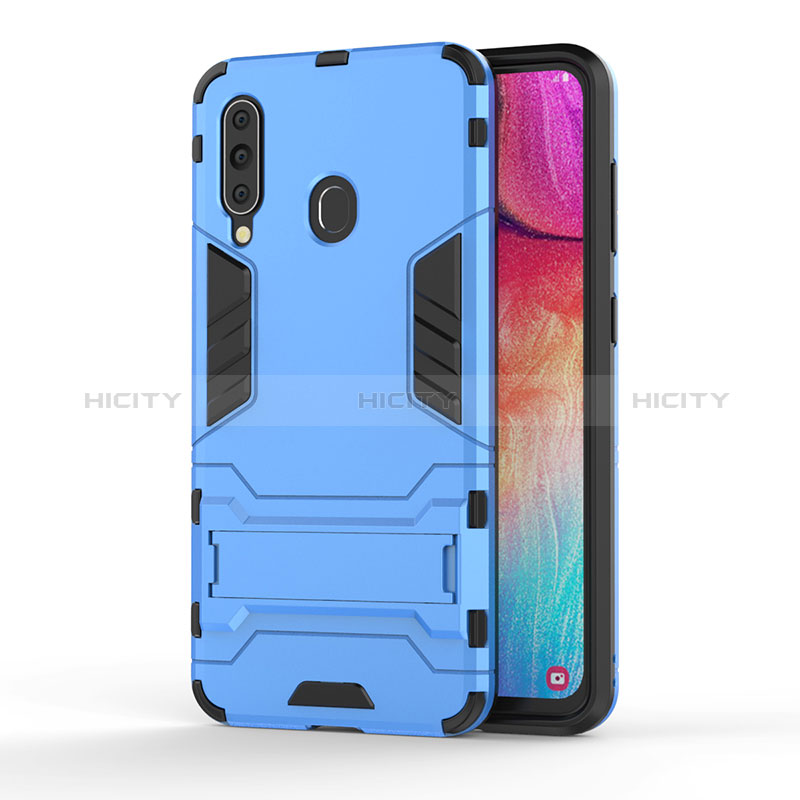 Silikon Hülle Handyhülle und Kunststoff Schutzhülle Hartschalen Tasche mit Ständer KC1 für Samsung Galaxy A60 Hellblau