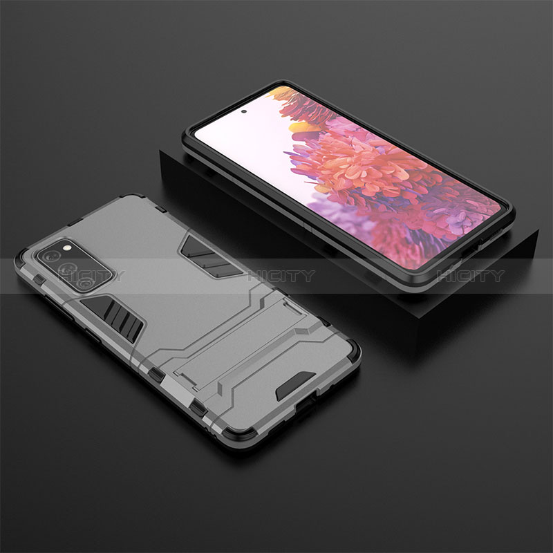 Silikon Hülle Handyhülle und Kunststoff Schutzhülle Hartschalen Tasche mit Ständer KC1 für Samsung Galaxy S20 FE 4G Grau Plus