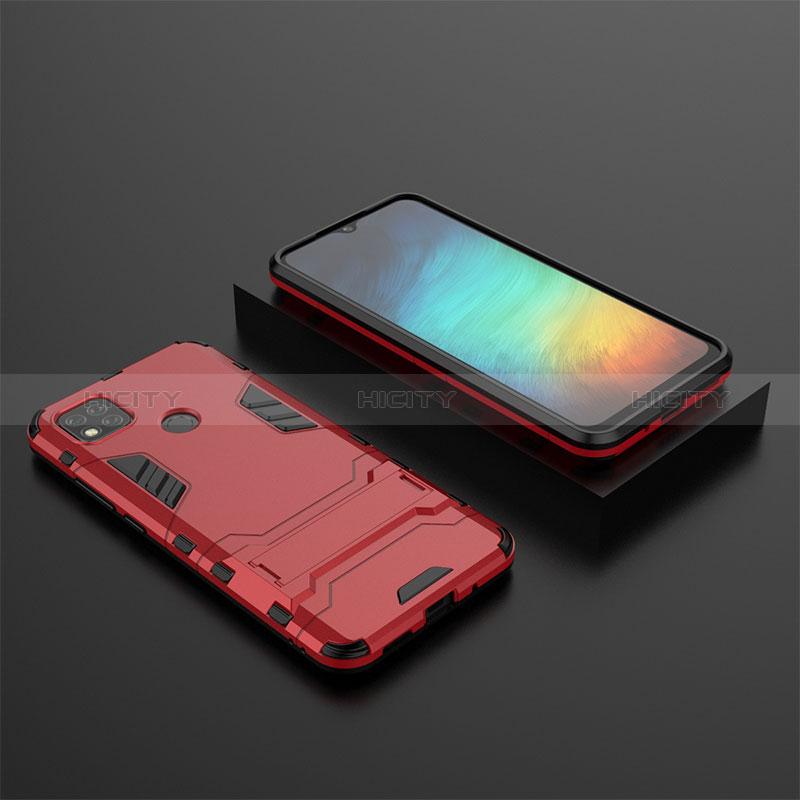 Silikon Hülle Handyhülle und Kunststoff Schutzhülle Hartschalen Tasche mit Ständer KC1 für Xiaomi Redmi 9 Activ Rot