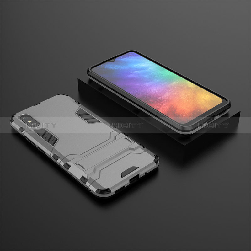 Silikon Hülle Handyhülle und Kunststoff Schutzhülle Hartschalen Tasche mit Ständer KC1 für Xiaomi Redmi 9A Grau Plus