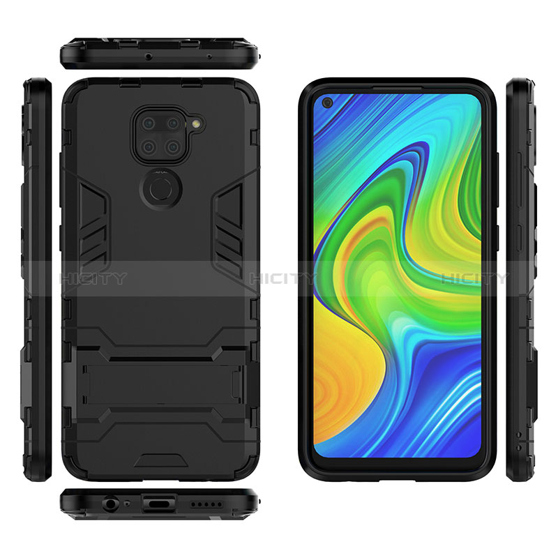 Silikon Hülle Handyhülle und Kunststoff Schutzhülle Hartschalen Tasche mit Ständer KC1 für Xiaomi Redmi Note 9 groß