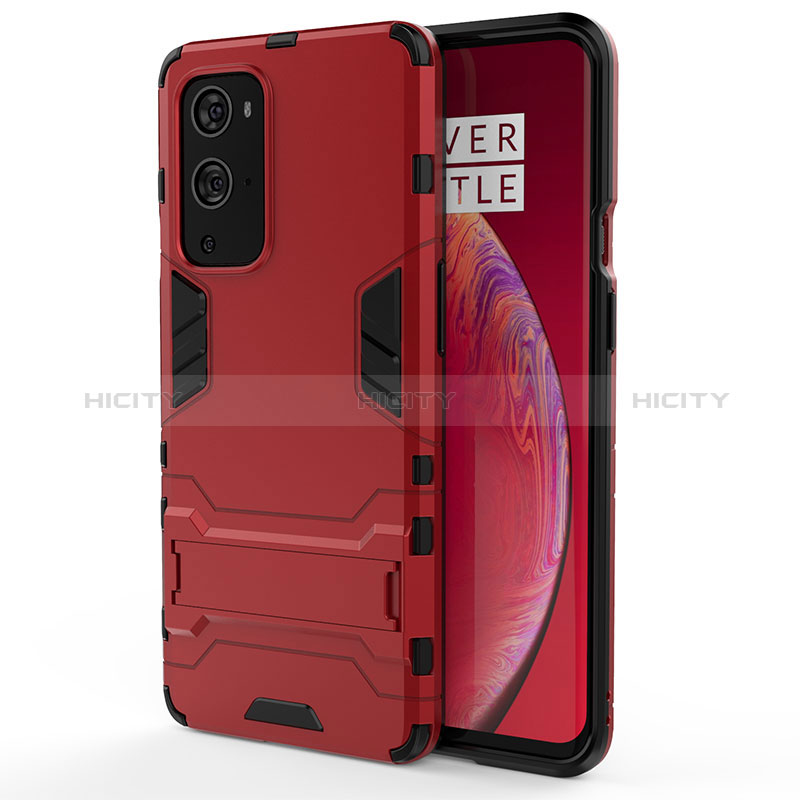 Silikon Hülle Handyhülle und Kunststoff Schutzhülle Hartschalen Tasche mit Ständer KC2 für OnePlus 9 Pro 5G Rot