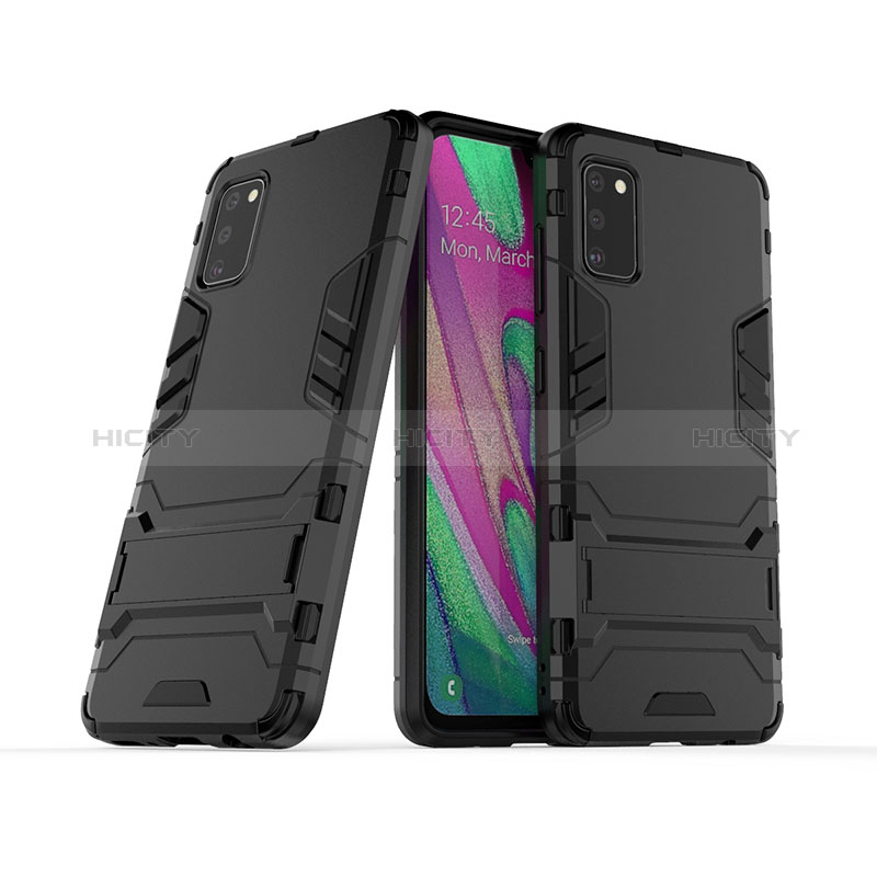 Silikon Hülle Handyhülle und Kunststoff Schutzhülle Hartschalen Tasche mit Ständer KC2 für Samsung Galaxy A41 Schwarz