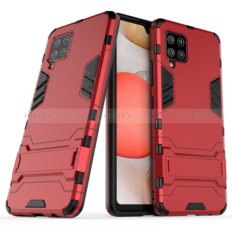 Silikon Hülle Handyhülle und Kunststoff Schutzhülle Hartschalen Tasche mit Ständer KC2 für Samsung Galaxy A42 5G Rot Plus