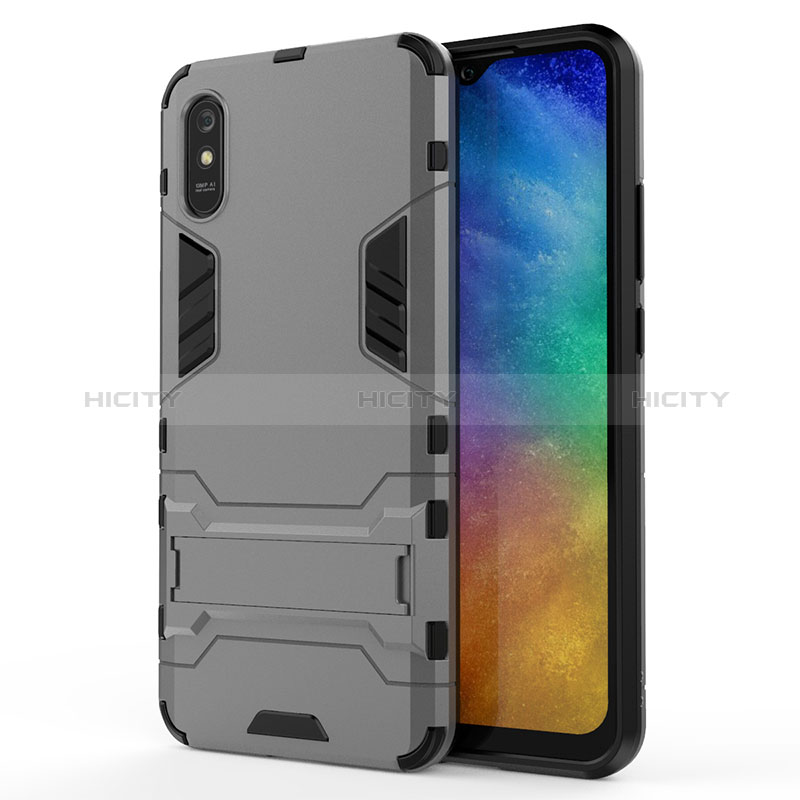 Silikon Hülle Handyhülle und Kunststoff Schutzhülle Hartschalen Tasche mit Ständer KC2 für Xiaomi Redmi 9A Grau Plus