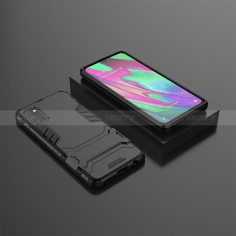 Silikon Hülle Handyhülle und Kunststoff Schutzhülle Hartschalen Tasche mit Ständer KC3 für Samsung Galaxy A41 Schwarz