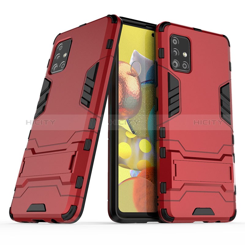 Silikon Hülle Handyhülle und Kunststoff Schutzhülle Hartschalen Tasche mit Ständer KC3 für Samsung Galaxy A51 4G Rot