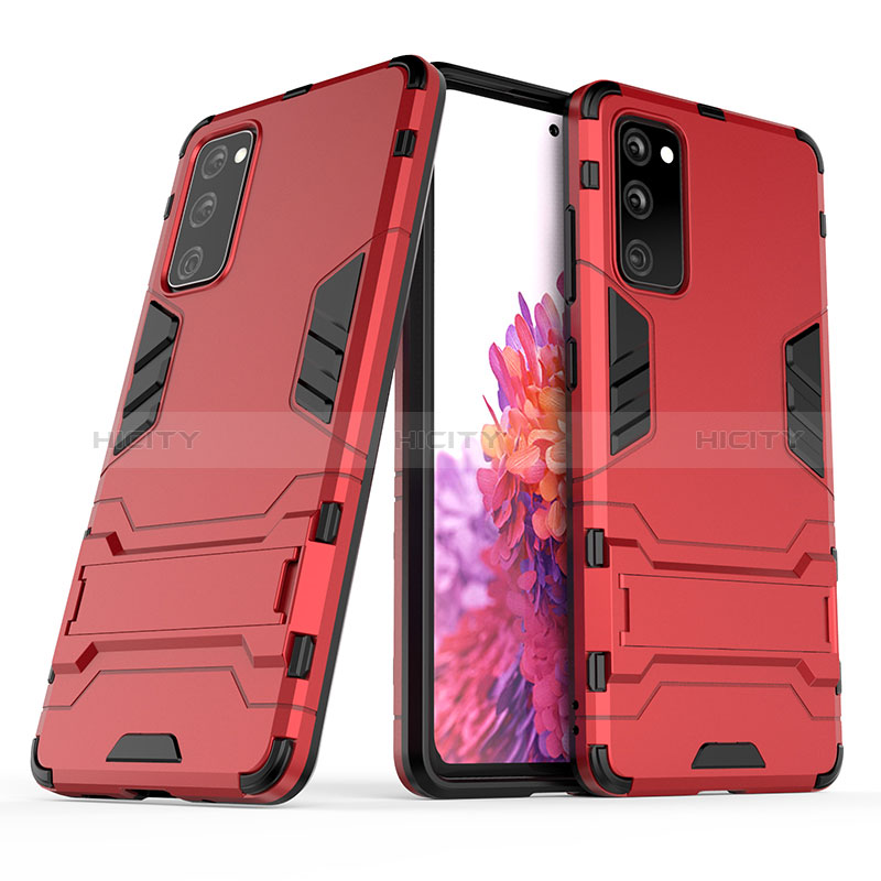 Silikon Hülle Handyhülle und Kunststoff Schutzhülle Hartschalen Tasche mit Ständer KC3 für Samsung Galaxy S20 Lite 5G Rot