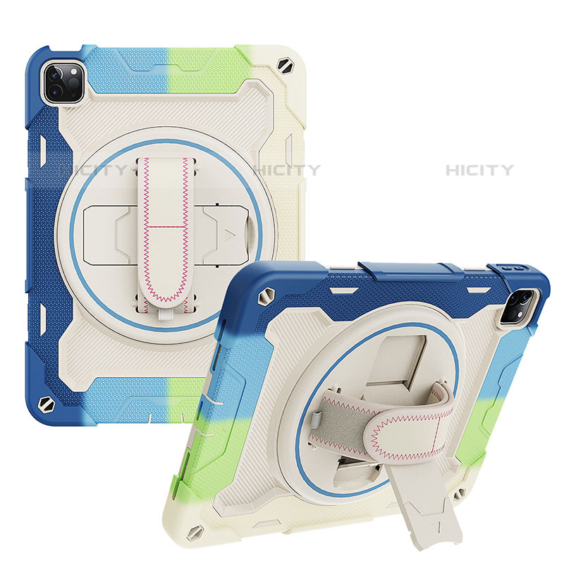 Silikon Hülle Handyhülle und Kunststoff Schutzhülle Hartschalen Tasche mit Ständer L01 für Apple iPad Pro 11 (2020) Blau