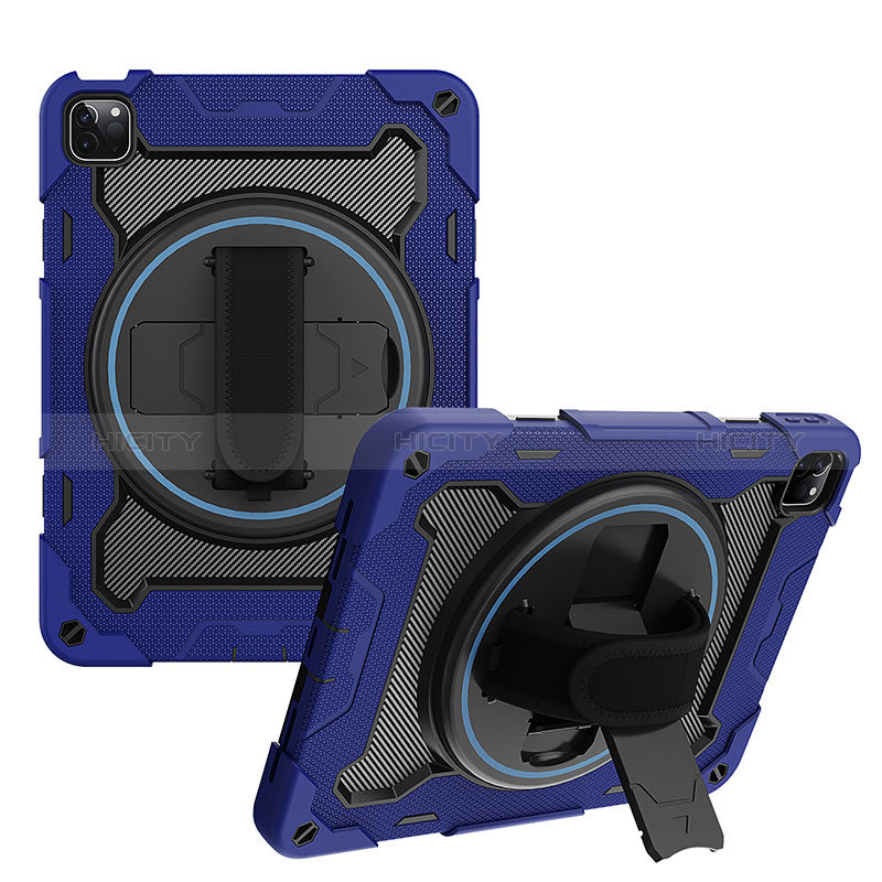 Silikon Hülle Handyhülle und Kunststoff Schutzhülle Hartschalen Tasche mit Ständer L02 für Apple iPad Pro 11 (2022) Blau