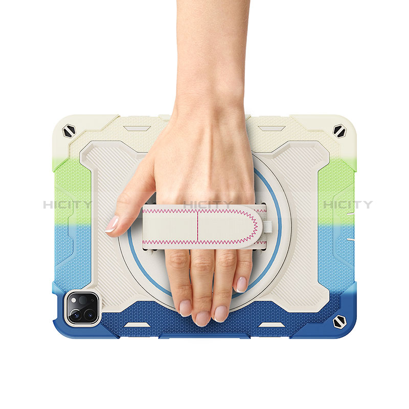 Silikon Hülle Handyhülle und Kunststoff Schutzhülle Hartschalen Tasche mit Ständer L03 für Apple iPad Pro 11 (2022) groß