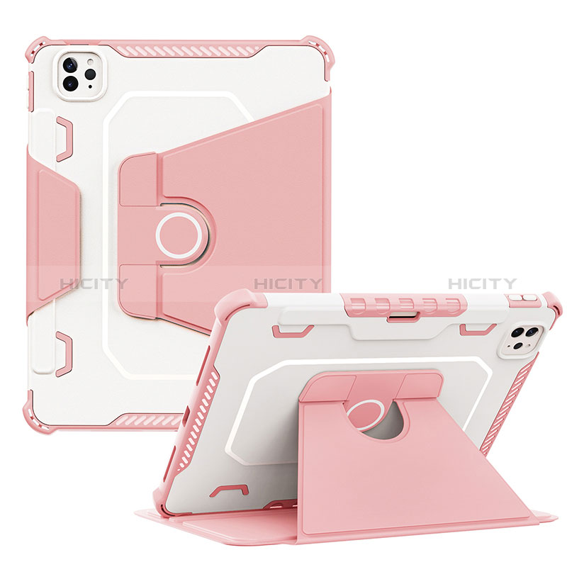 Silikon Hülle Handyhülle und Kunststoff Schutzhülle Hartschalen Tasche mit Ständer L04 für Apple iPad Pro 11 (2022) Rosa
