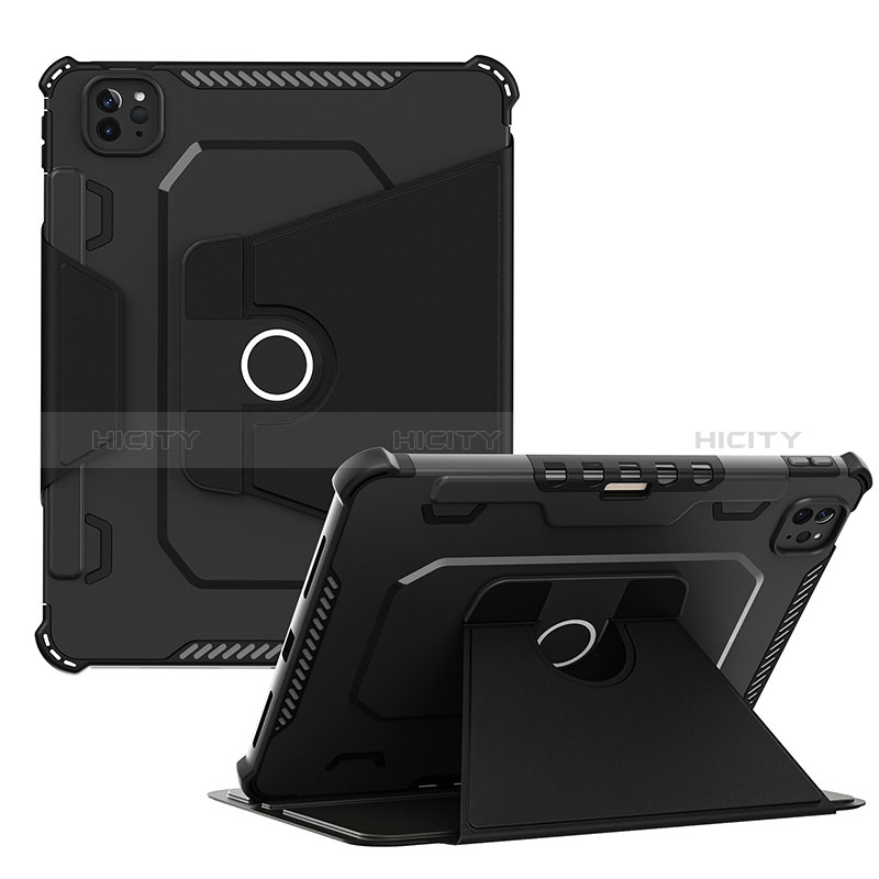Silikon Hülle Handyhülle und Kunststoff Schutzhülle Hartschalen Tasche mit Ständer L04 für Apple iPad Pro 11 (2022) Schwarz