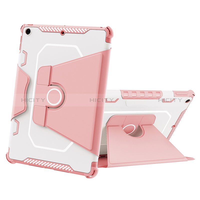 Silikon Hülle Handyhülle und Kunststoff Schutzhülle Hartschalen Tasche mit Ständer L05 für Apple iPad 10.2 (2019) Rosa