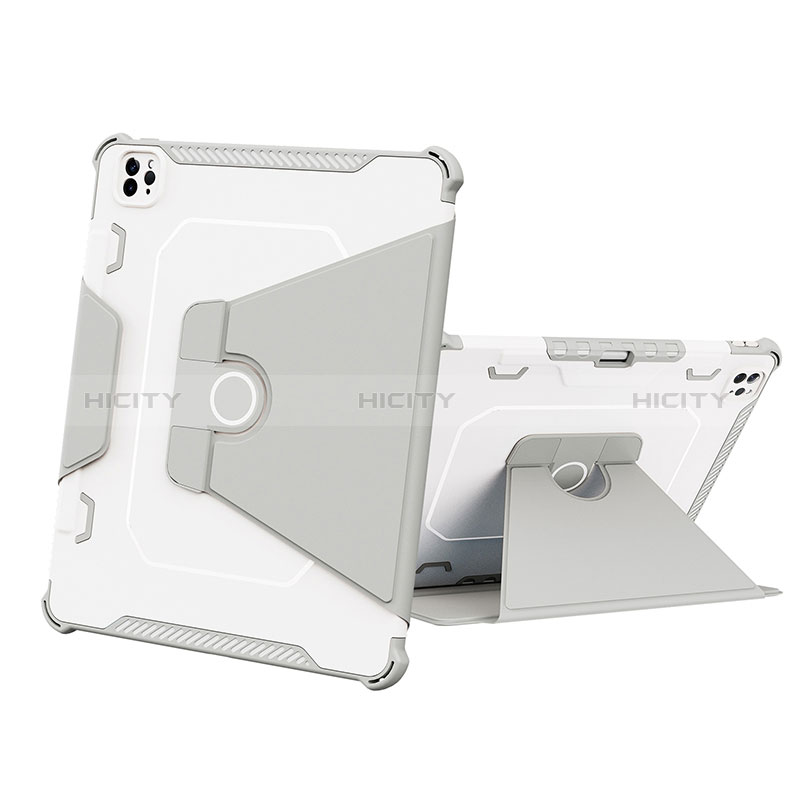 Silikon Hülle Handyhülle und Kunststoff Schutzhülle Hartschalen Tasche mit Ständer L05 für Apple iPad Pro 12.9 (2021) Grau