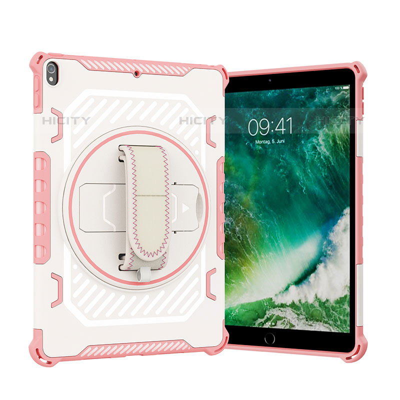 Silikon Hülle Handyhülle und Kunststoff Schutzhülle Hartschalen Tasche mit Ständer L07 für Apple iPad Pro 10.5 Rosegold Plus