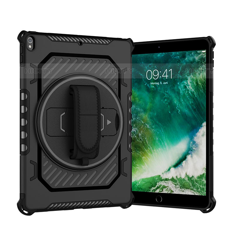 Silikon Hülle Handyhülle und Kunststoff Schutzhülle Hartschalen Tasche mit Ständer L07 für Apple iPad Pro 10.5 Schwarz Plus