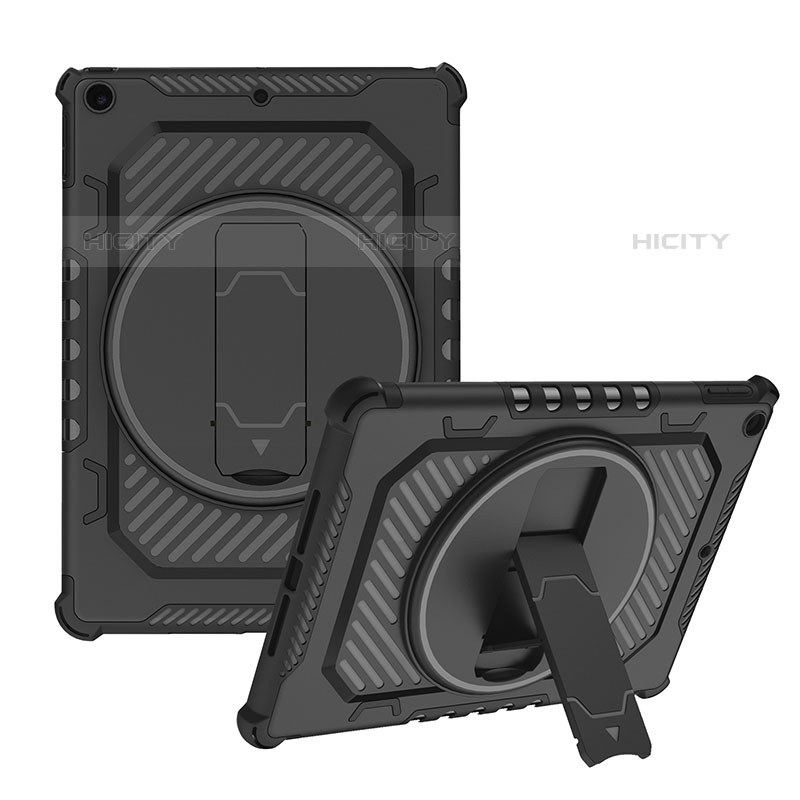 Silikon Hülle Handyhülle und Kunststoff Schutzhülle Hartschalen Tasche mit Ständer L08 für Apple iPad 10.2 (2020) Schwarz