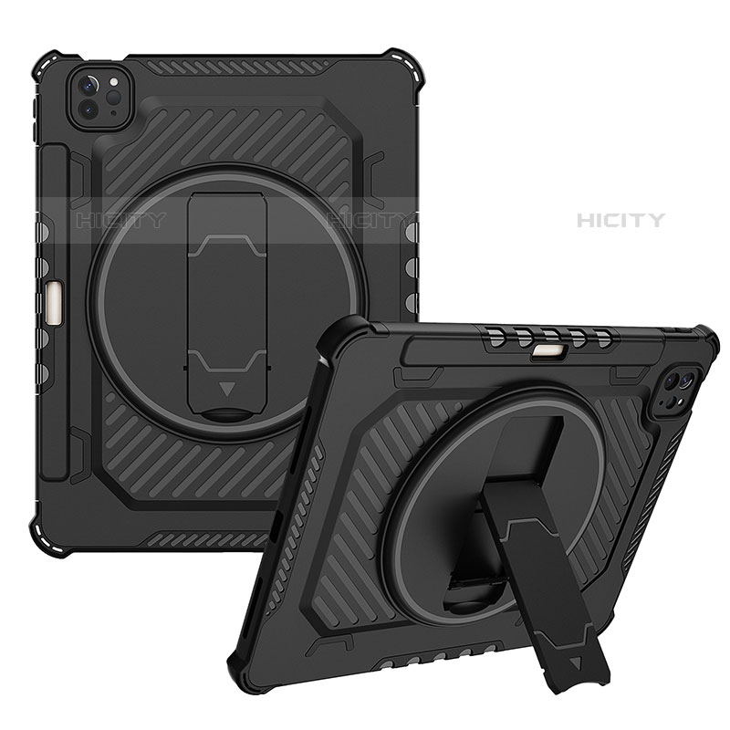 Silikon Hülle Handyhülle und Kunststoff Schutzhülle Hartschalen Tasche mit Ständer L08 für Apple iPad Pro 11 (2020) Schwarz Plus