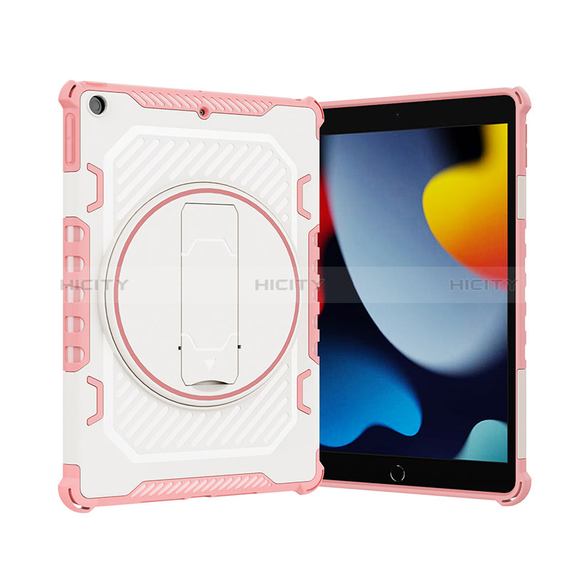 Silikon Hülle Handyhülle und Kunststoff Schutzhülle Hartschalen Tasche mit Ständer L09 für Apple iPad 10.2 (2019) Rosegold