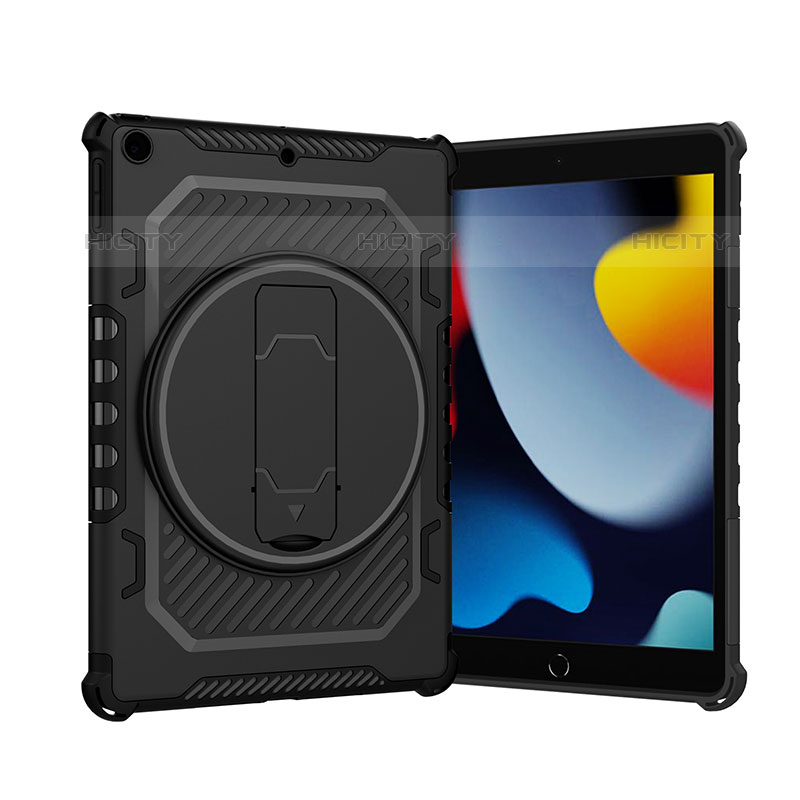 Silikon Hülle Handyhülle und Kunststoff Schutzhülle Hartschalen Tasche mit Ständer L09 für Apple iPad 10.2 (2020) Schwarz