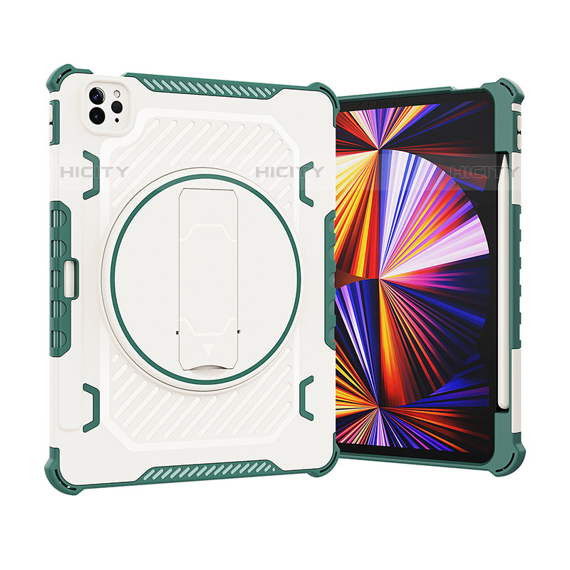 Silikon Hülle Handyhülle und Kunststoff Schutzhülle Hartschalen Tasche mit Ständer L09 für Apple iPad Pro 11 (2021) Grün