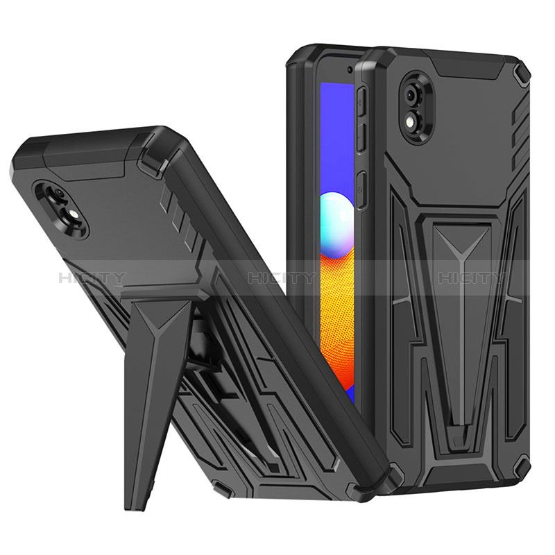 Silikon Hülle Handyhülle und Kunststoff Schutzhülle Hartschalen Tasche mit Ständer MQ1 für Samsung Galaxy A01 Core groß