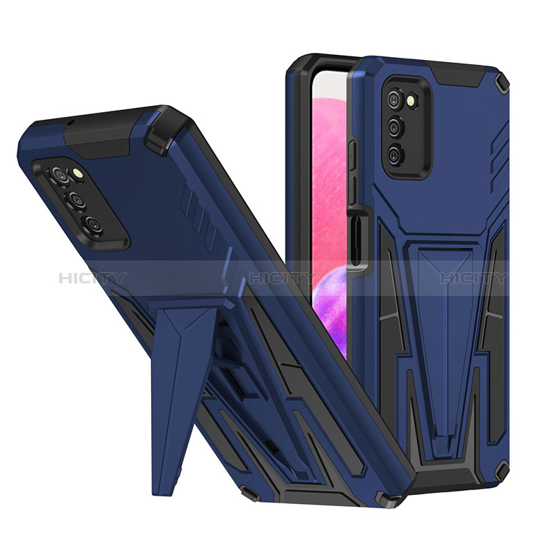 Silikon Hülle Handyhülle und Kunststoff Schutzhülle Hartschalen Tasche mit Ständer MQ1 für Samsung Galaxy A02s Blau Plus