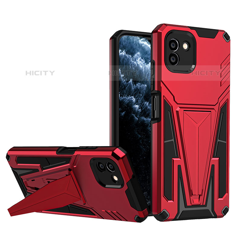 Silikon Hülle Handyhülle und Kunststoff Schutzhülle Hartschalen Tasche mit Ständer MQ1 für Samsung Galaxy A03 Rot Plus