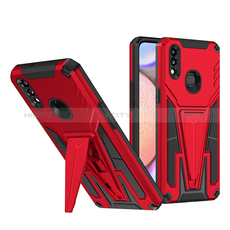 Silikon Hülle Handyhülle und Kunststoff Schutzhülle Hartschalen Tasche mit Ständer MQ1 für Samsung Galaxy A10s Rot