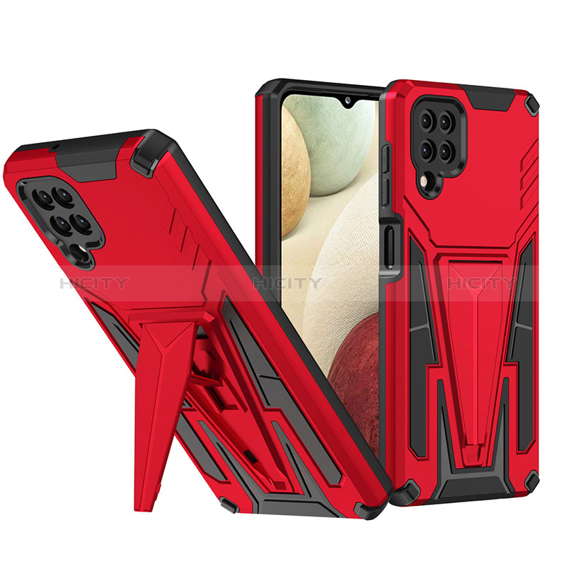 Silikon Hülle Handyhülle und Kunststoff Schutzhülle Hartschalen Tasche mit Ständer MQ1 für Samsung Galaxy A12 5G Rot