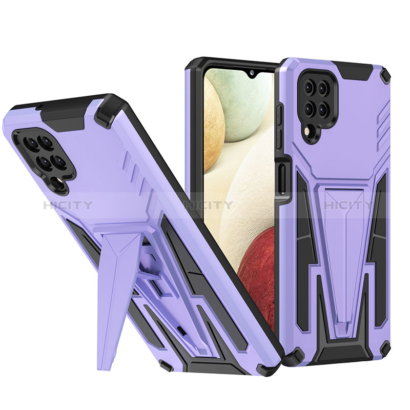 Silikon Hülle Handyhülle und Kunststoff Schutzhülle Hartschalen Tasche mit Ständer MQ1 für Samsung Galaxy A12 Nacho Violett