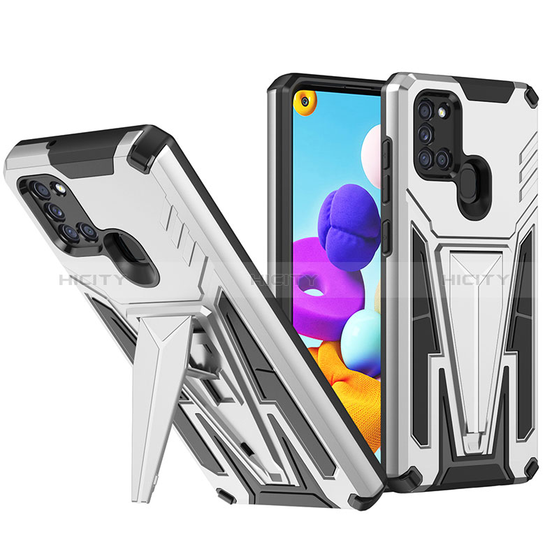 Silikon Hülle Handyhülle und Kunststoff Schutzhülle Hartschalen Tasche mit Ständer MQ1 für Samsung Galaxy A21