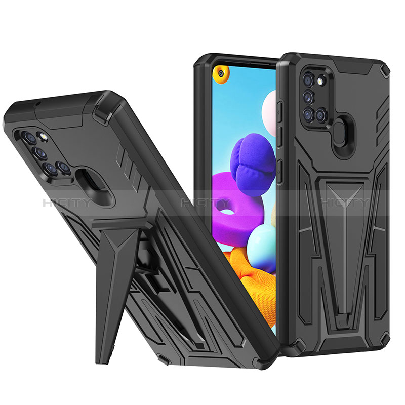 Silikon Hülle Handyhülle und Kunststoff Schutzhülle Hartschalen Tasche mit Ständer MQ1 für Samsung Galaxy A21