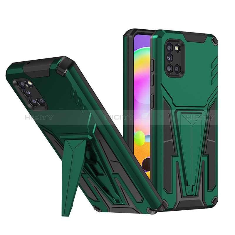 Silikon Hülle Handyhülle und Kunststoff Schutzhülle Hartschalen Tasche mit Ständer MQ1 für Samsung Galaxy A31