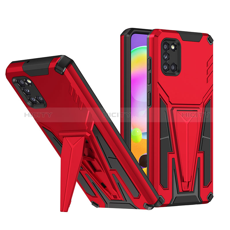 Silikon Hülle Handyhülle und Kunststoff Schutzhülle Hartschalen Tasche mit Ständer MQ1 für Samsung Galaxy A31 Rot Plus