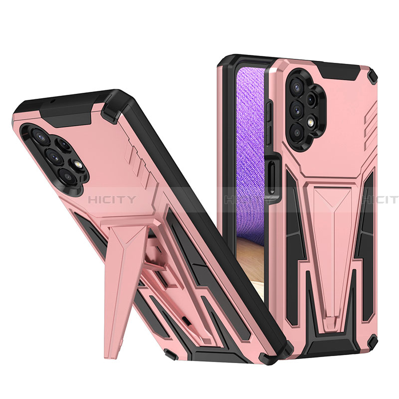 Silikon Hülle Handyhülle und Kunststoff Schutzhülle Hartschalen Tasche mit Ständer MQ1 für Samsung Galaxy A32 5G Rosegold