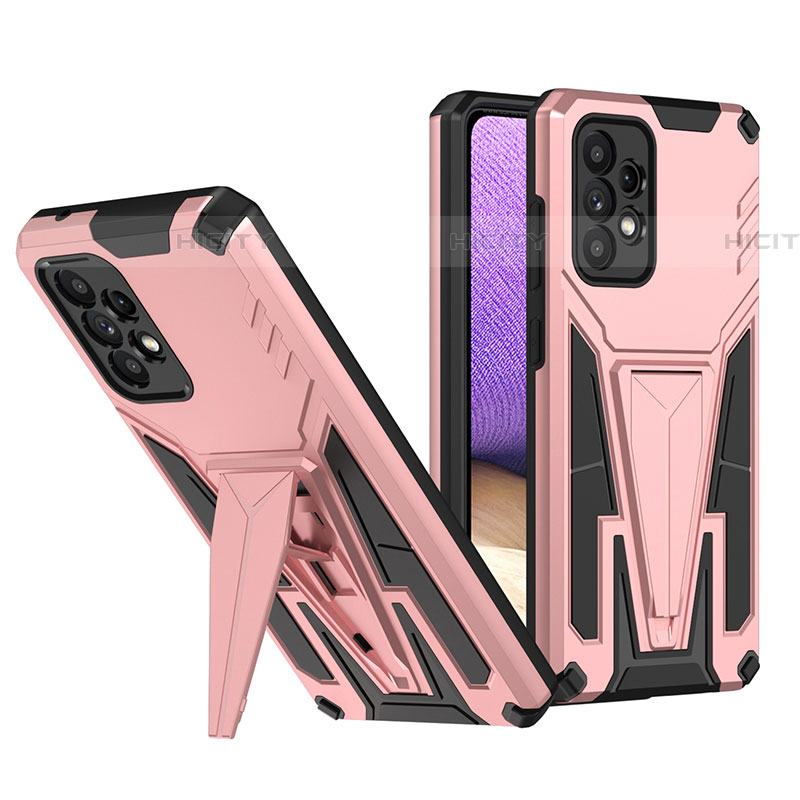 Silikon Hülle Handyhülle und Kunststoff Schutzhülle Hartschalen Tasche mit Ständer MQ1 für Samsung Galaxy A52 4G Rosegold Plus