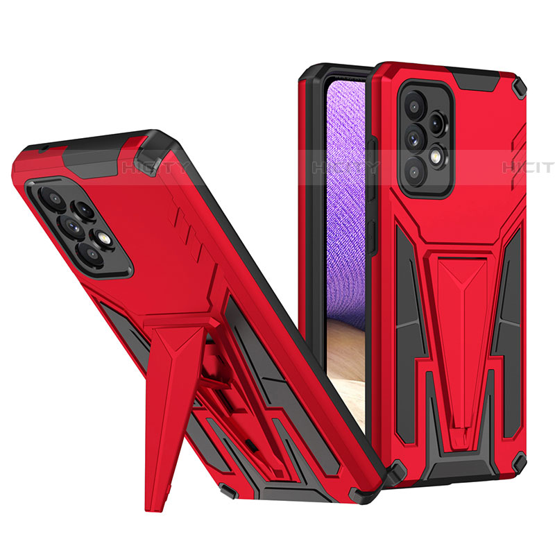 Silikon Hülle Handyhülle und Kunststoff Schutzhülle Hartschalen Tasche mit Ständer MQ1 für Samsung Galaxy A52 4G Rot Plus