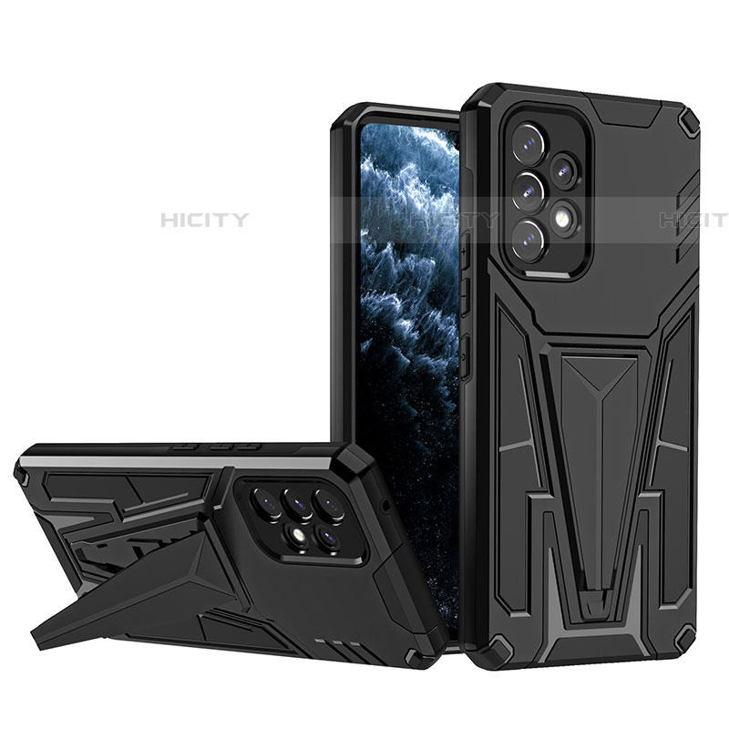 Silikon Hülle Handyhülle und Kunststoff Schutzhülle Hartschalen Tasche mit Ständer MQ1 für Samsung Galaxy A53 5G Schwarz Plus