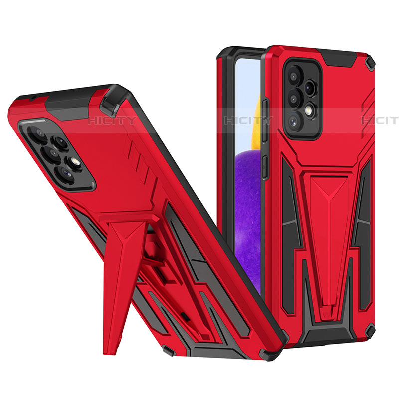 Silikon Hülle Handyhülle und Kunststoff Schutzhülle Hartschalen Tasche mit Ständer MQ1 für Samsung Galaxy A72 4G Rot