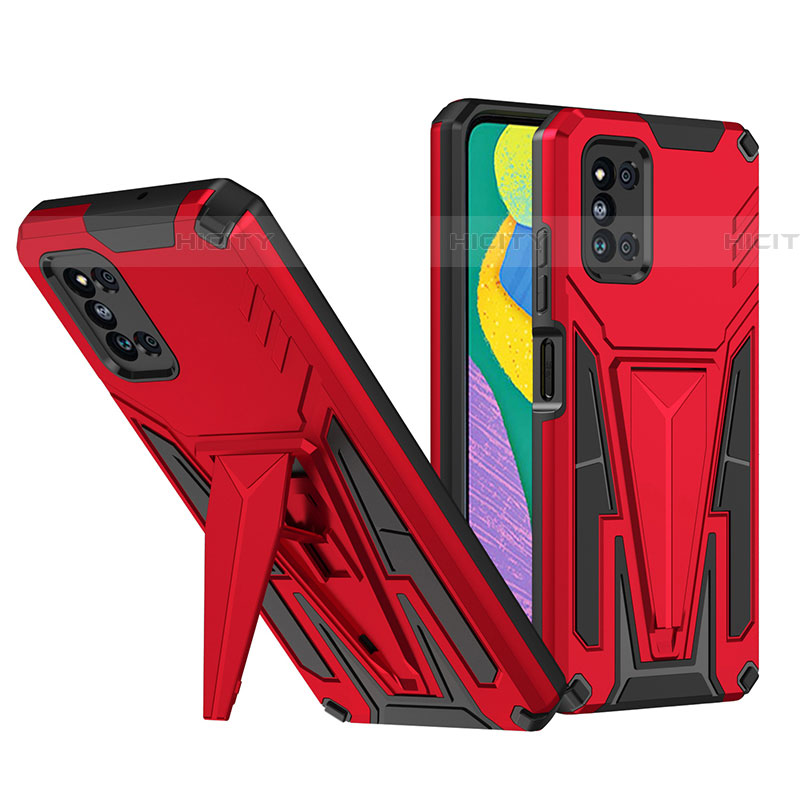 Silikon Hülle Handyhülle und Kunststoff Schutzhülle Hartschalen Tasche mit Ständer MQ1 für Samsung Galaxy F52 5G Rot Plus