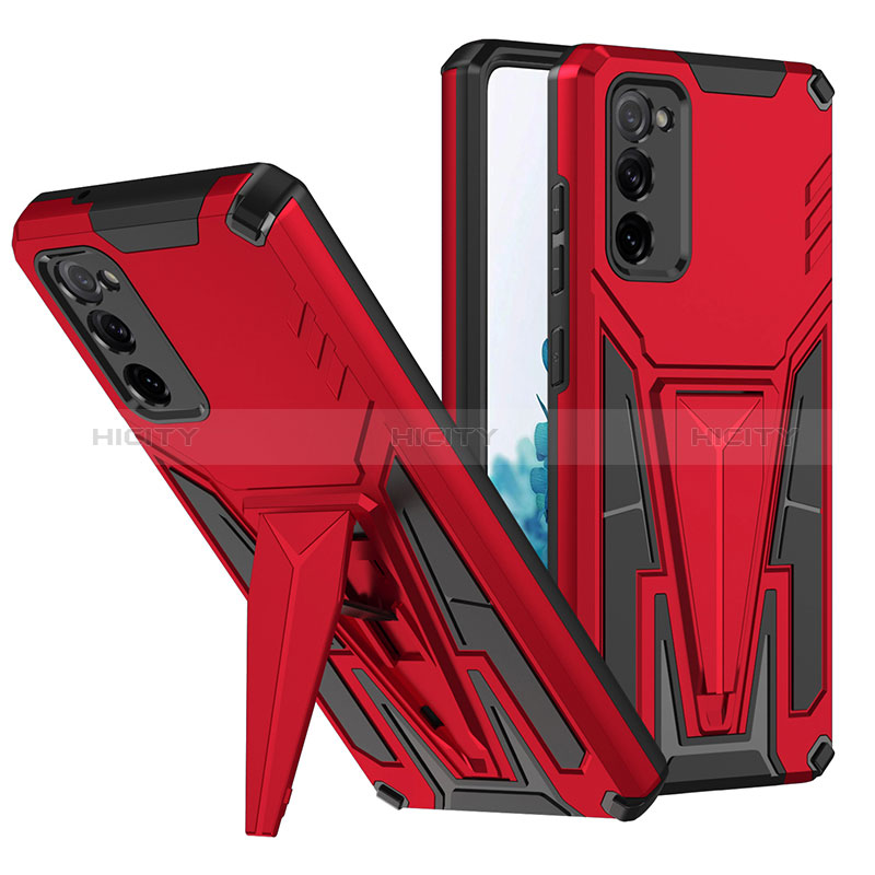 Silikon Hülle Handyhülle und Kunststoff Schutzhülle Hartschalen Tasche mit Ständer MQ1 für Samsung Galaxy S20 Lite 5G Rot