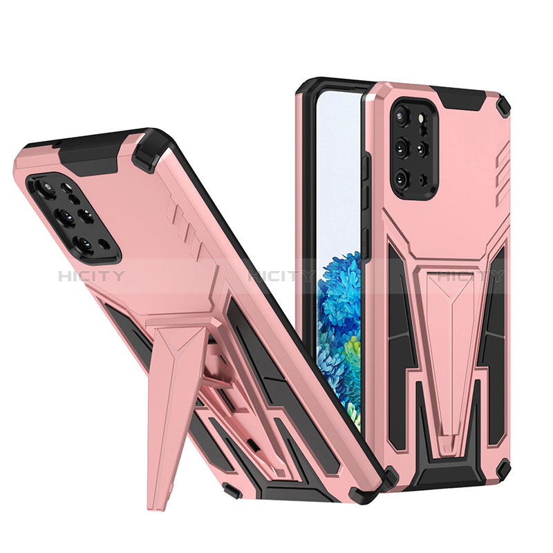 Silikon Hülle Handyhülle und Kunststoff Schutzhülle Hartschalen Tasche mit Ständer MQ1 für Samsung Galaxy S20 Plus 5G Rosegold Plus