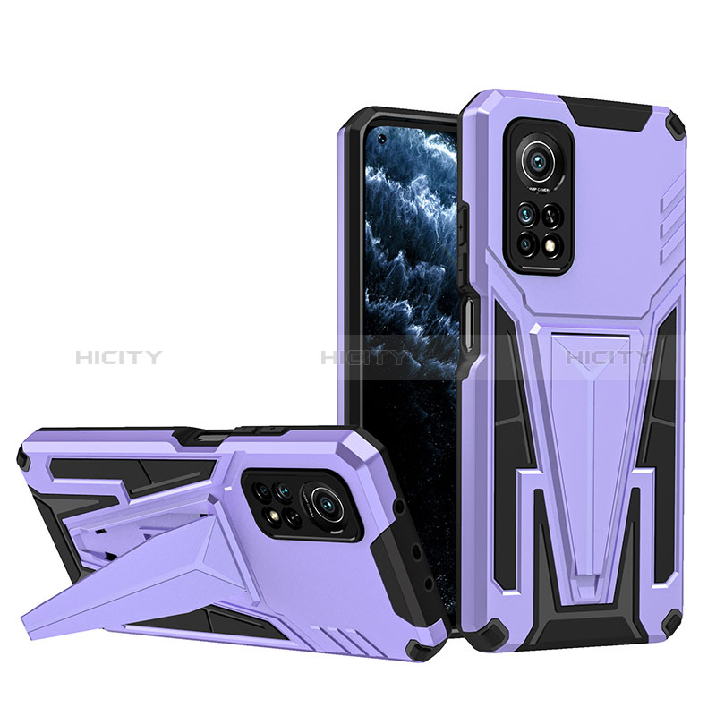 Silikon Hülle Handyhülle und Kunststoff Schutzhülle Hartschalen Tasche mit Ständer MQ1 für Xiaomi Mi 10T 5G Violett